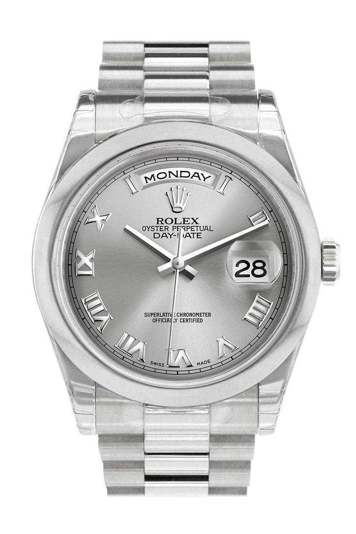 Rolex Day Date 36 Rhodium Roman Dial President Men's Watch 118206