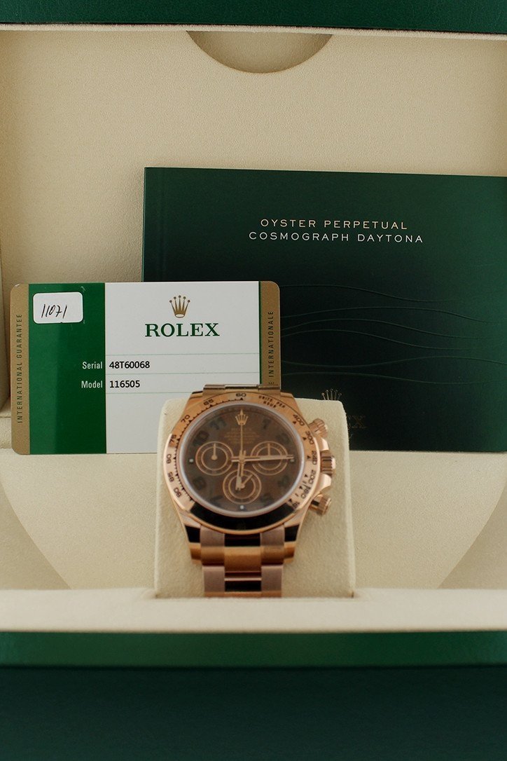 Rolex Cosmograph Daytona Chocolate Dial 18K Everose Gold Oyster Automatic Mens Watch 116505