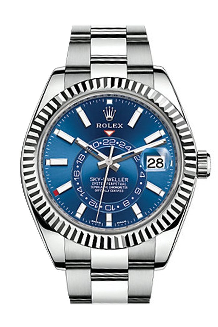 Rolex Sky Dweller Blue Dial 18K White Gold Bezel Steel Oyster Men's Watch 326934 NP