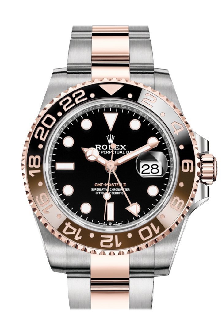 Rolex GMT Master II Black Dial 18kt Everose Gold Oyster Two Tone Bracelet Men's Watch 126711CHNR 126711